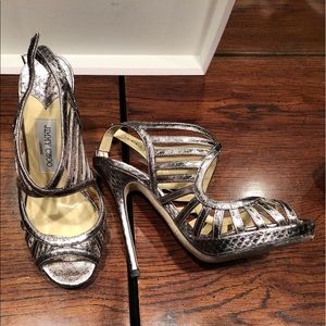 Jimmy Choo Very Sexy Embossed Strappy Sandals